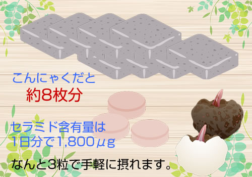 ピュアセラミド1日分がこんにゃく8枚分