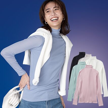 天使の綿シフォン ボトルネック一重長袖プルオーバー