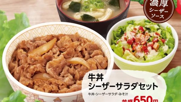 【すき家】しっかり野菜、美味しく健康！「シーザーサラダセット」新発売